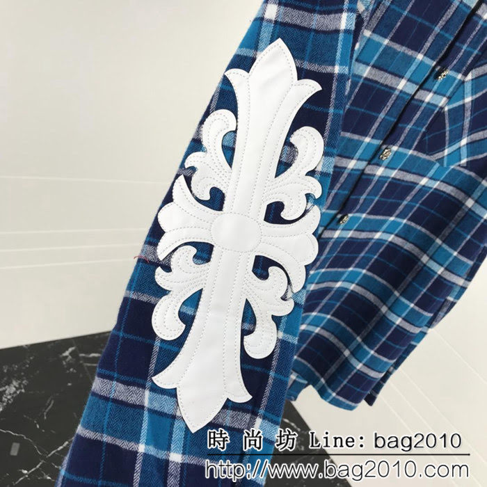 Chrome hearts 克羅心 18ss新款 拼皮格子襯衫 情侶款 ydi1027